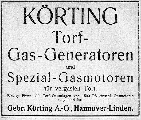 Annonce der Fa. Körting für Gasmotoren.