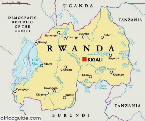 Übersichtskarte von Ruanda/Zentralafrika.