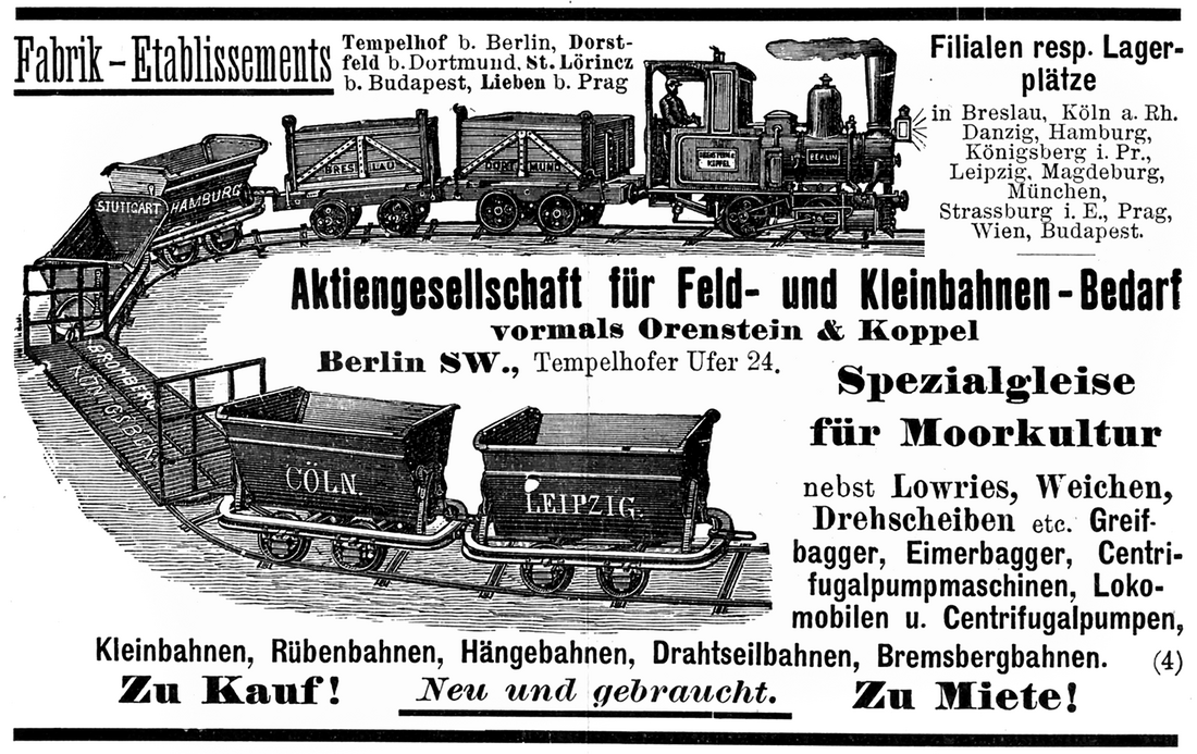 Werbung für Moor-Feldbahnen um 1900